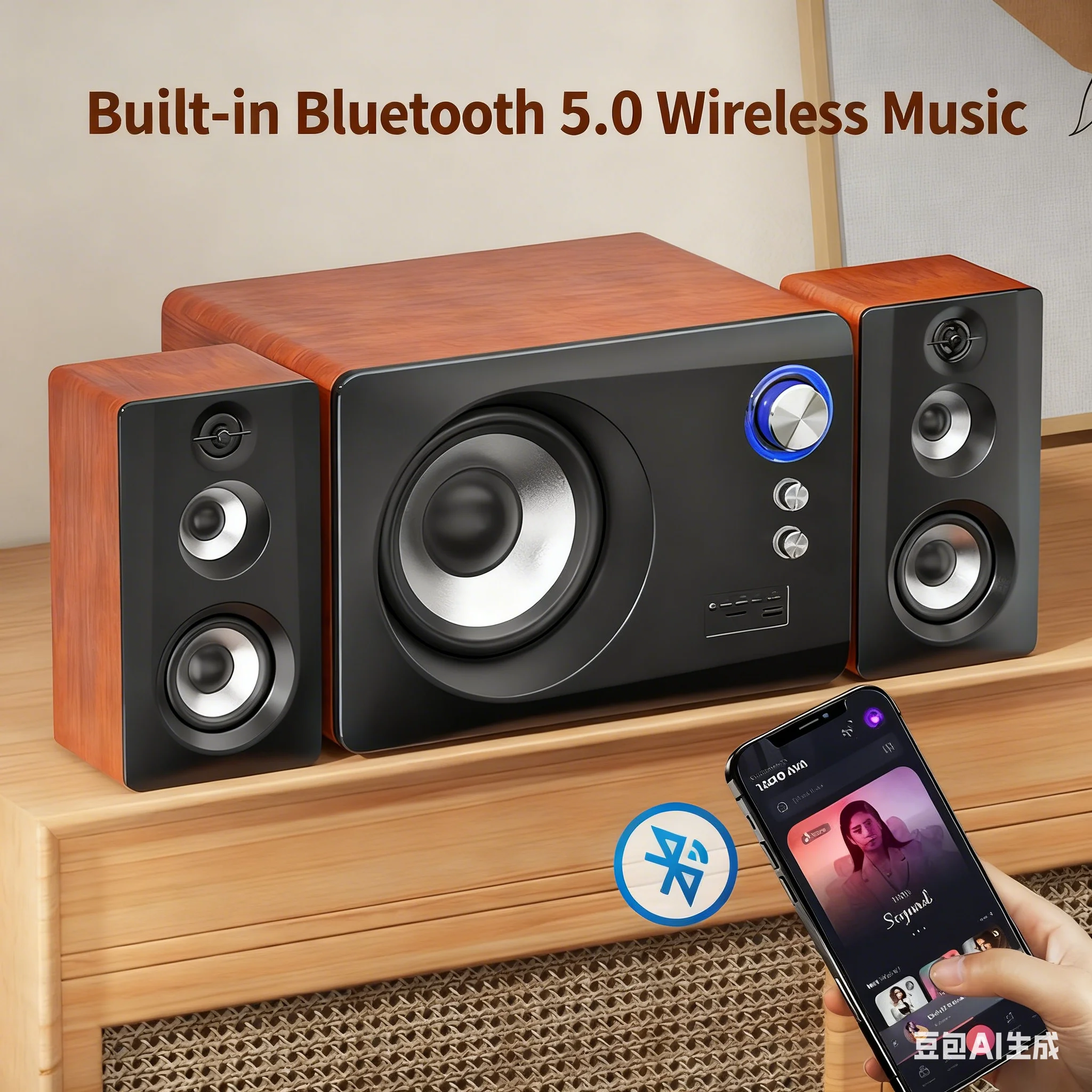 Gaming Speaker 2.1 - Caixas de Som Bluetooth de Madeira